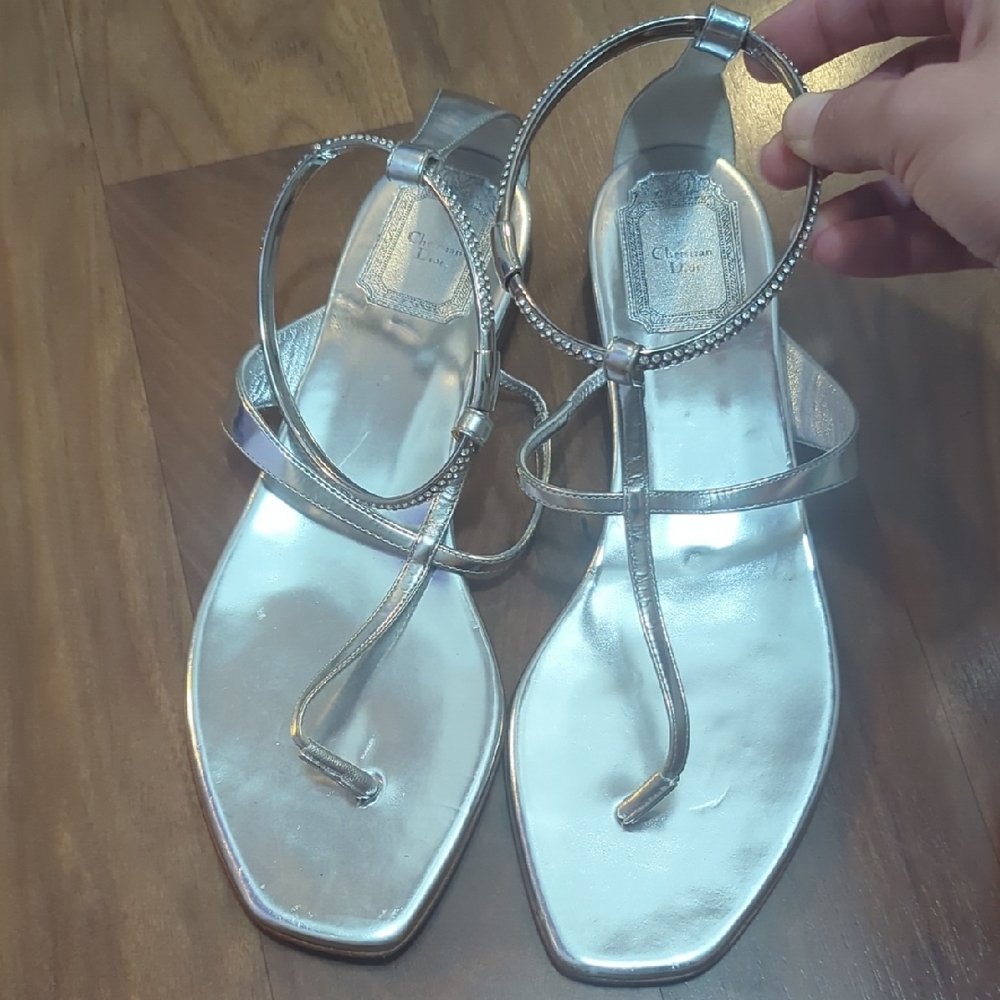 Vintage Christian Dior Silver Rhinestone Sandals Heels (Galliano Era) Y2K